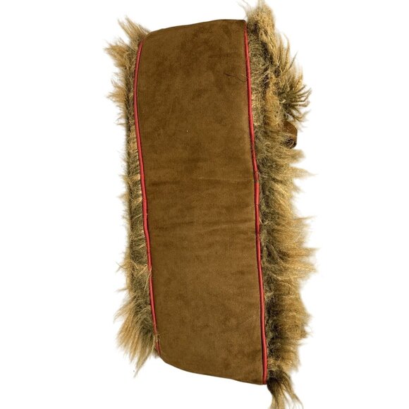 Atenti Brown Faux Fur Shag Weekender Overnight Travel Bag Red Trim Vintage - Picture 7 of 13